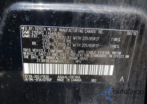 2016 Toyota Rav4 Le from USA, damaged, VIN 2T3BFREV0GW509253